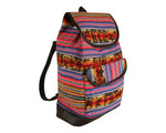 Laden Sie das Bild in den Galerie-Viewer, Ethno Rucksack Backpack aus Stoff und Leder Peru Hippie Boho Aguayo Inka Bunt
