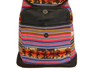 Ethno Rucksack Backpack aus Stoff und Leder Peru Hippie Boho Aguayo Inka Bunt