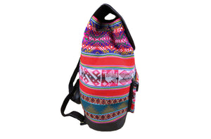 Ethno Rucksack Backpack aus Stoff und Leder Peru Hippie Boho Aguayo Inka