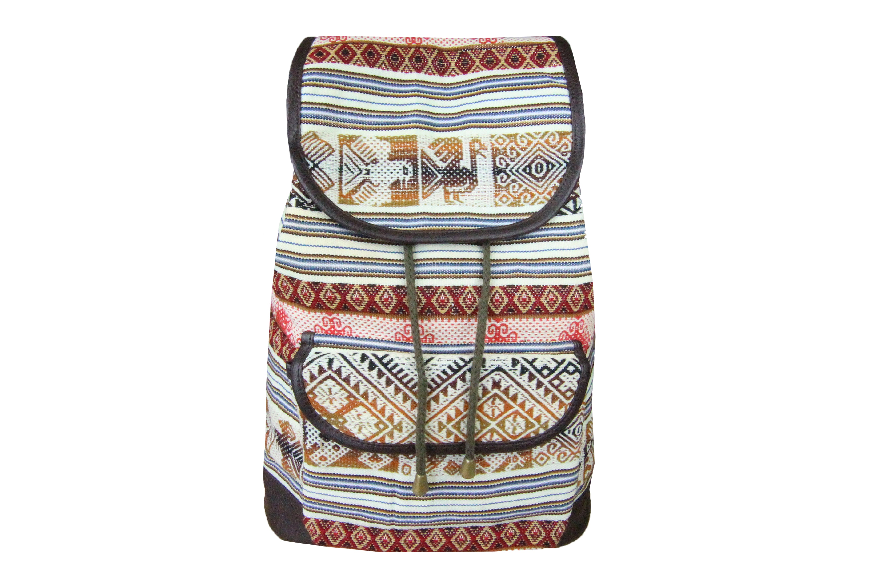 Ethno Rucksack Backpack aus Stoff und Leder Peru Hippie Boho Aguayo Inka