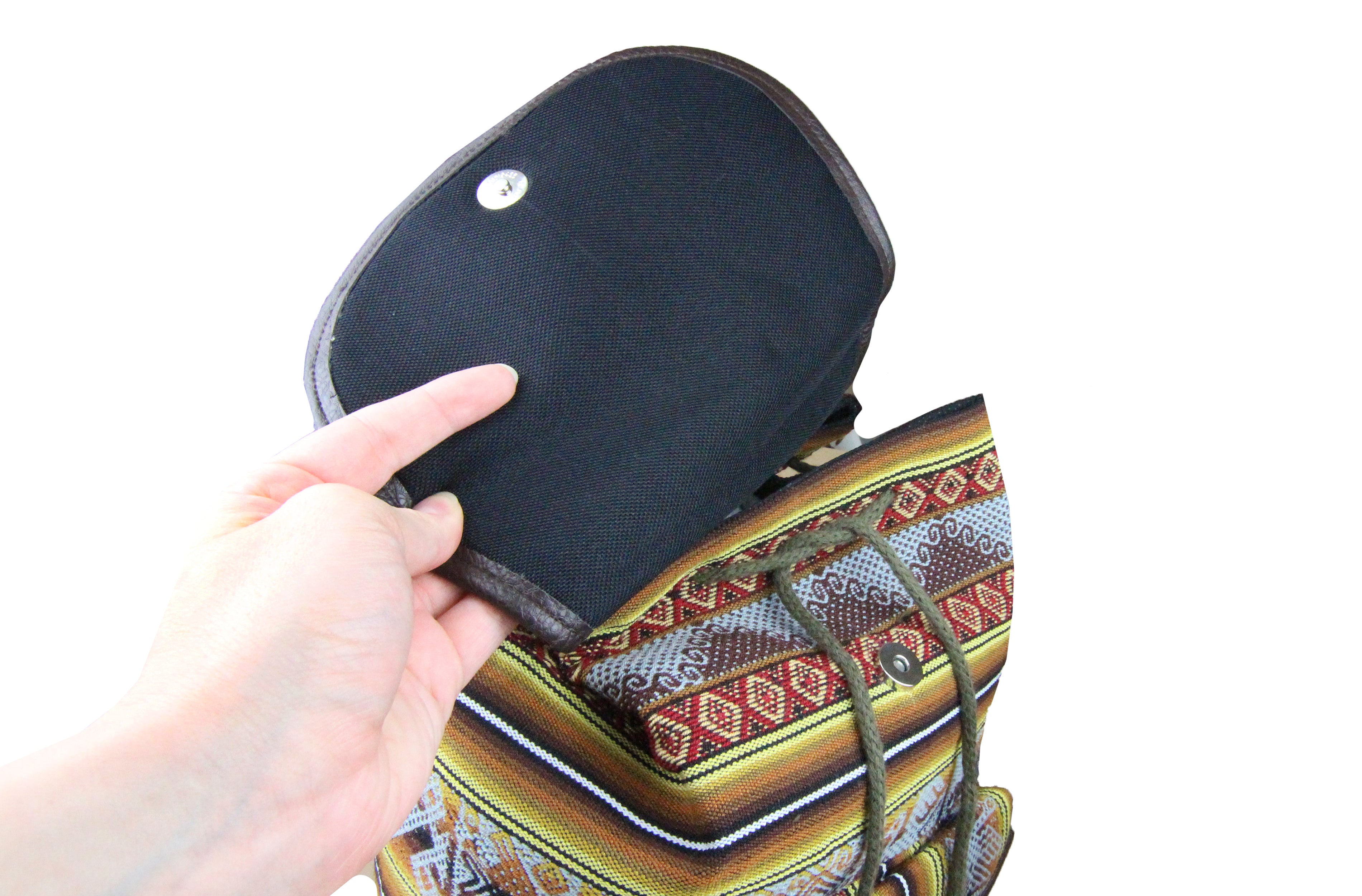 Ethno Rucksack Backpack aus Stoff und Leder Peru Hippie Boho Aguayo Inka