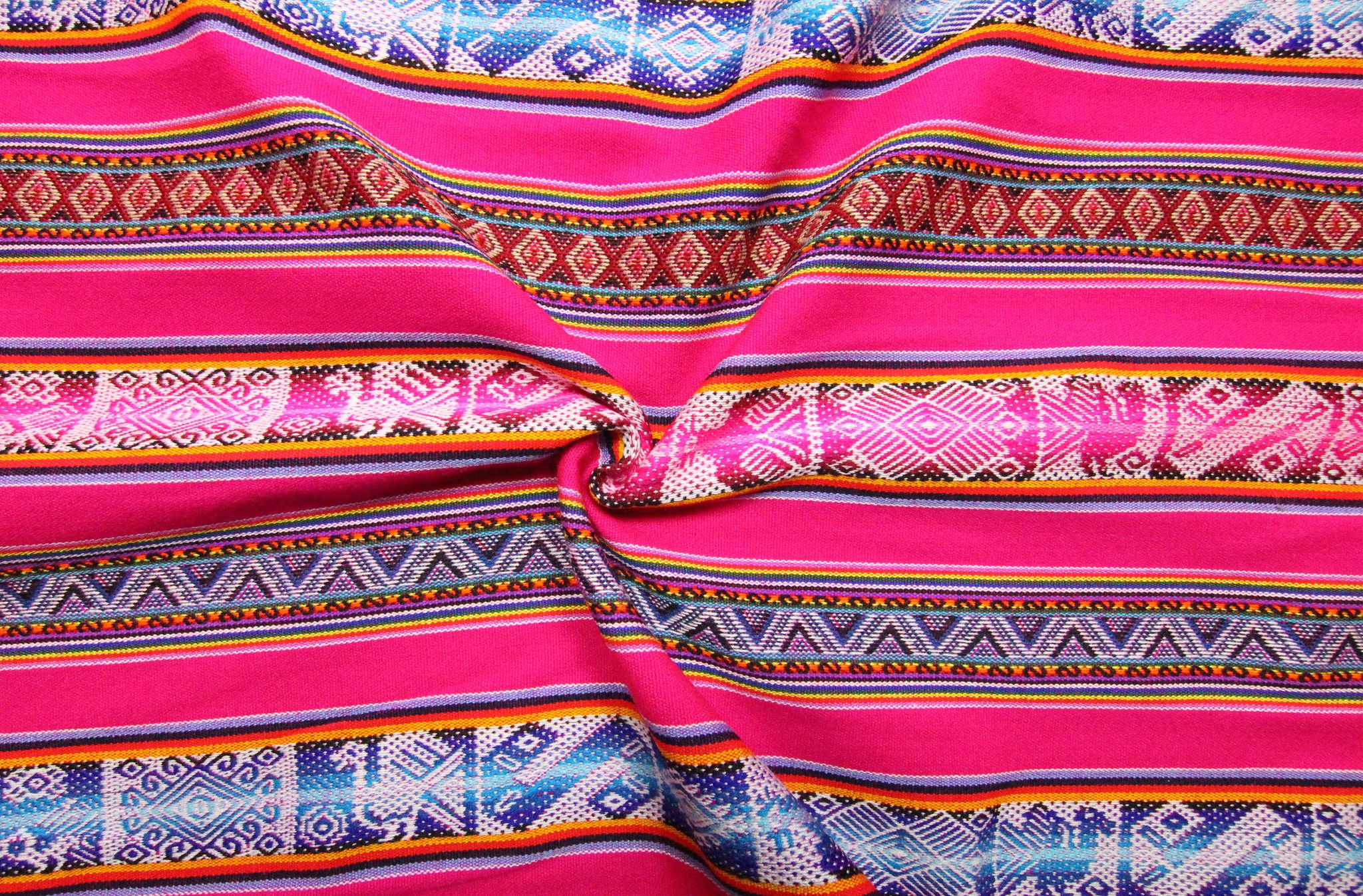 Chinchero Stoff Ethno bunt gestreift aus Peru, webstoff Meterware zum Nähen, DIY Fabric, 50 cm, Magenta