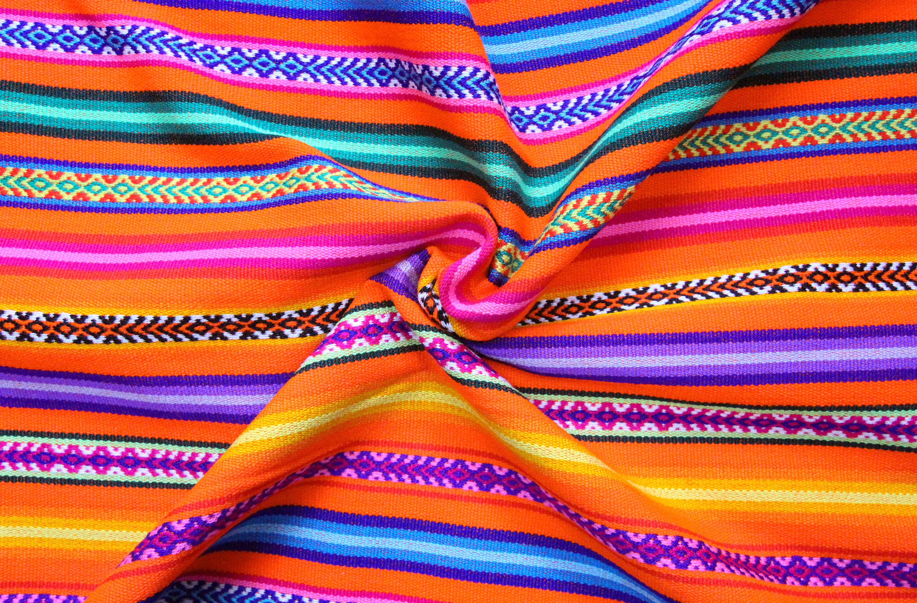 Jaujino Stoff Ethno bunt gestreift aus Peru, webstoff Meterware zum Nähen, DIY Fabric, 50 cm, Neon Orange